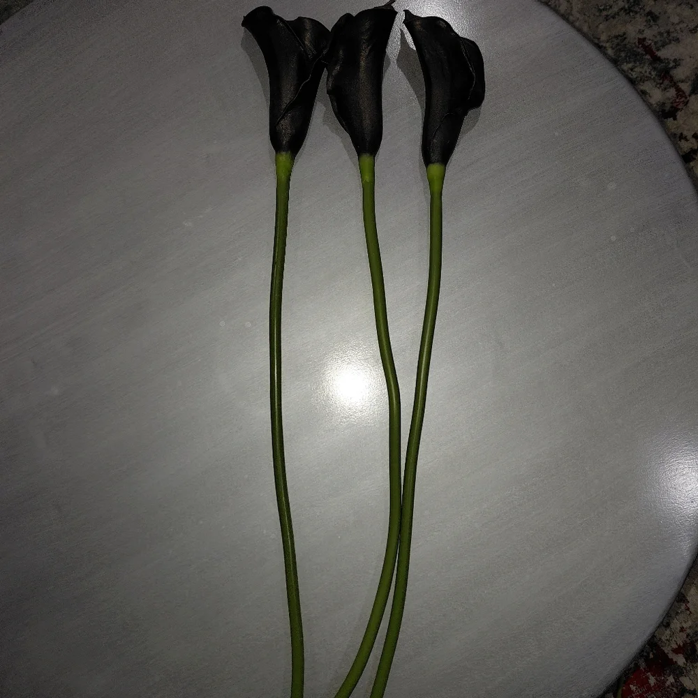Bundle Of 3 Black Real Touch Faux Calla Lily Stem - 25